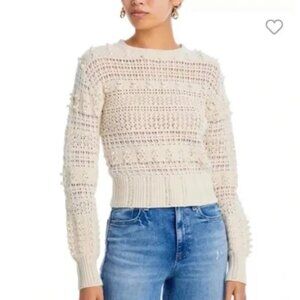 Rag & Bone Womens Lo Pointelle-Knit Wool Blend Sweater Sz L  Natural Minimalist